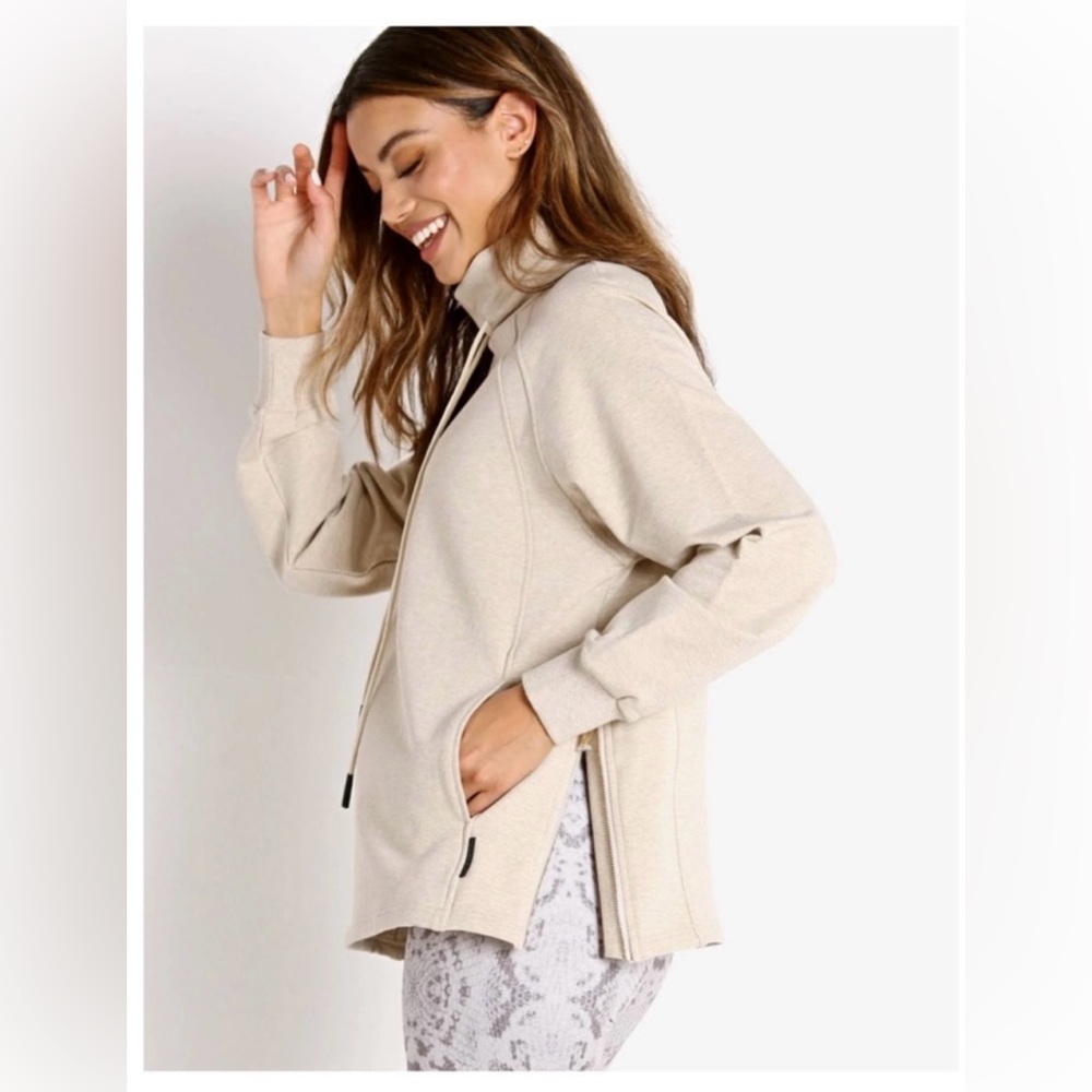 Varley Atlas cowl drawstring pullover side zips oatmeal size large